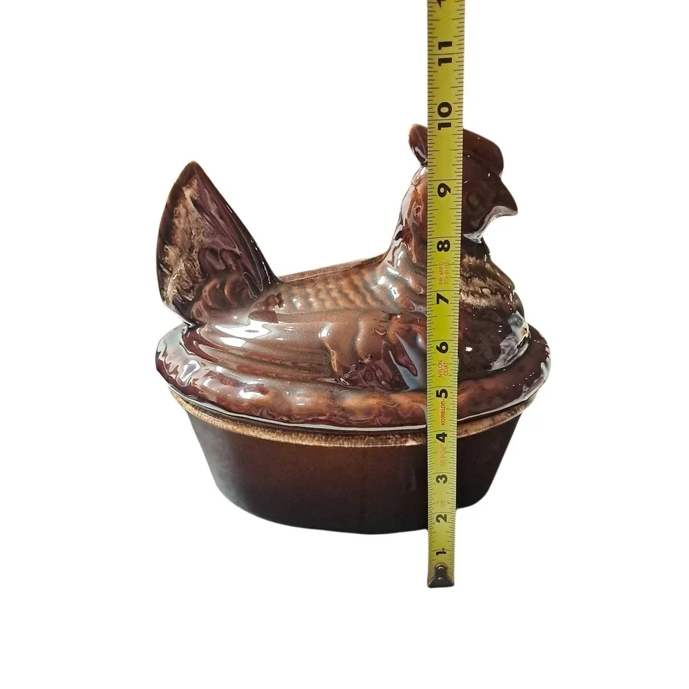 Hull Pottery Brown Drip Large Hen Chicken on Nest Casserole USA Vintage